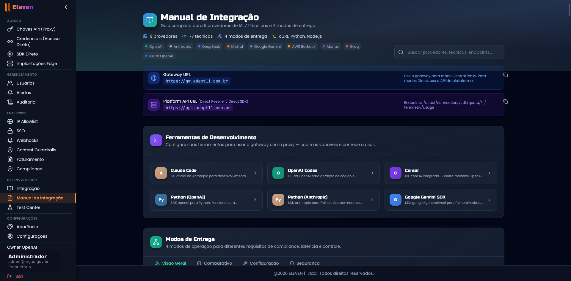 Manual de integração e SDKs do Adapt11
