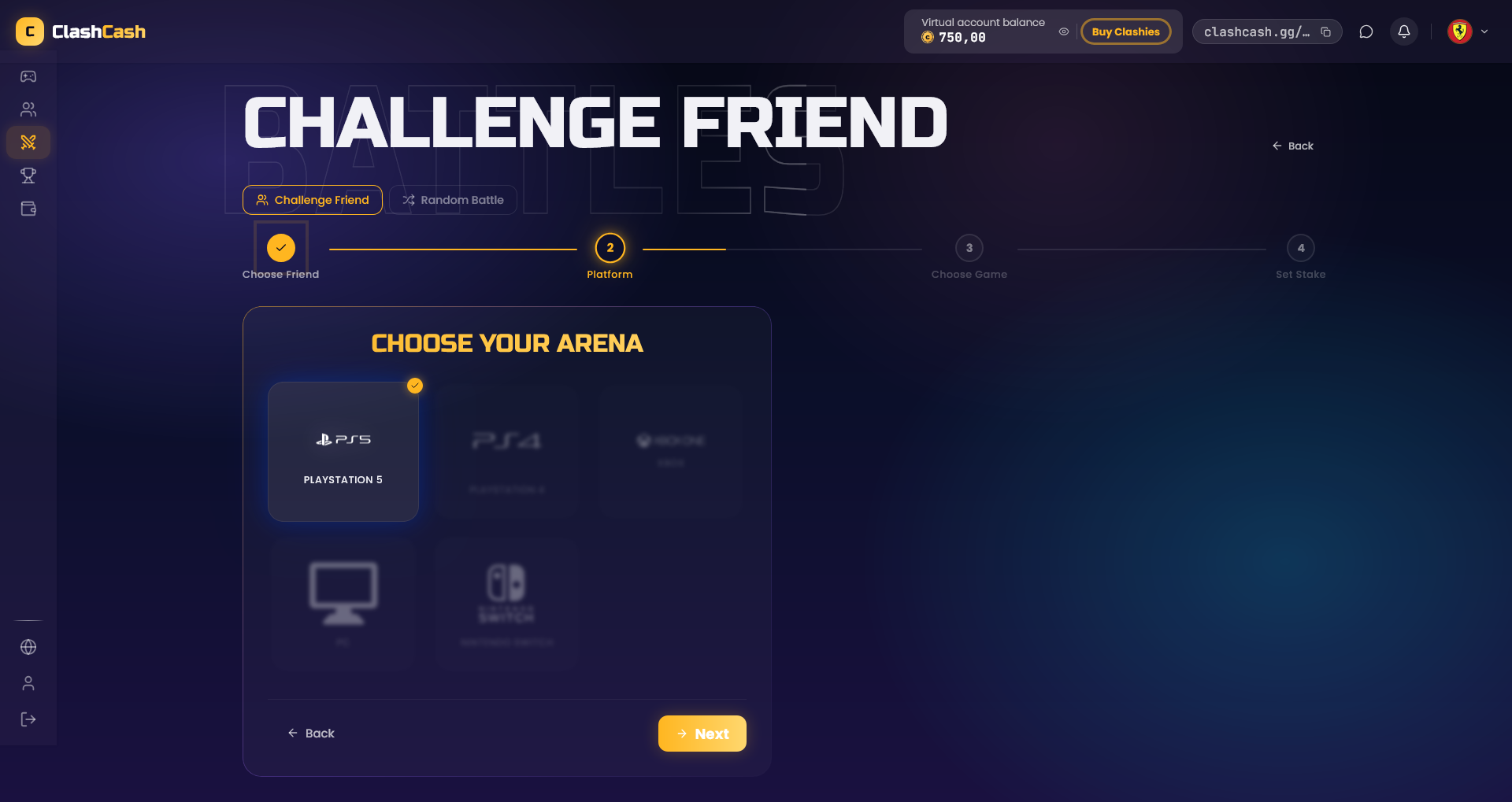 Escolha de plataforma no Clashit