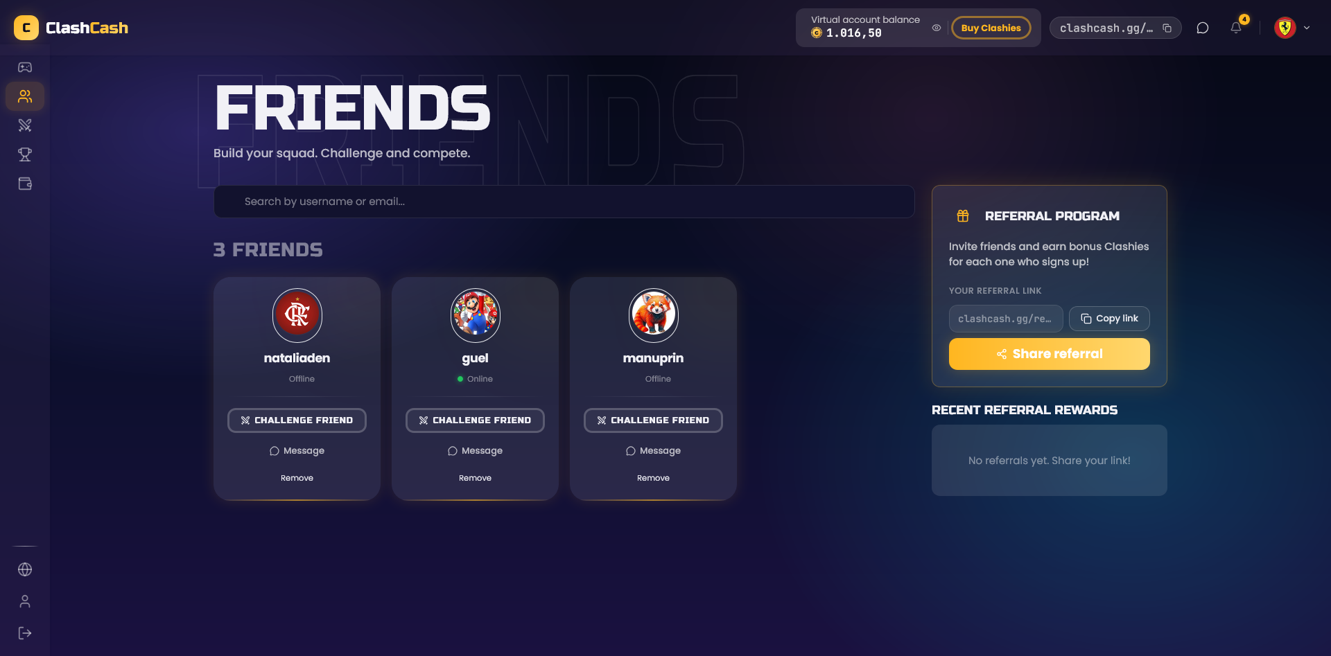 Lista de amigos no Clashit