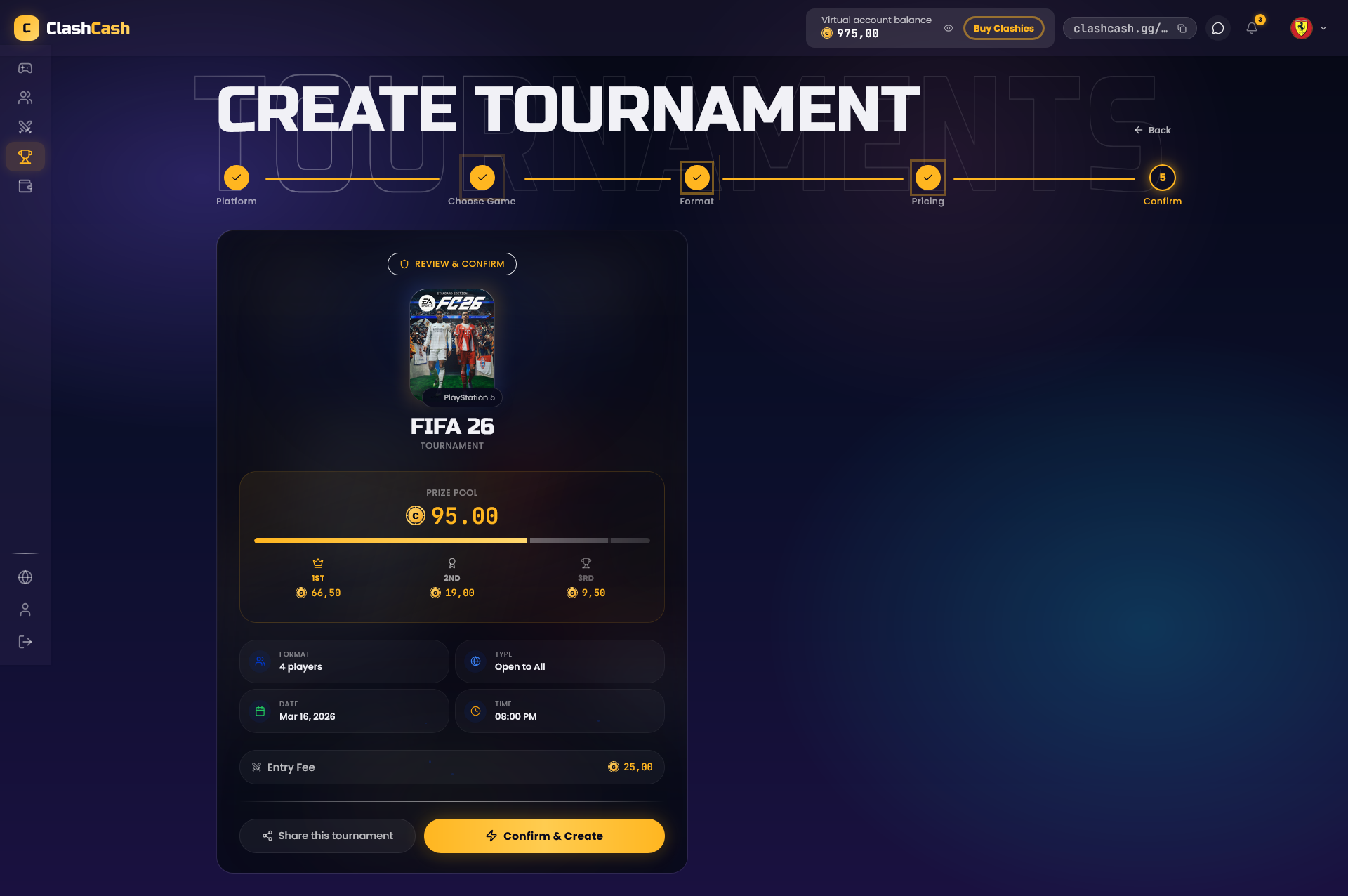 Confirmação de inscrição em torneio