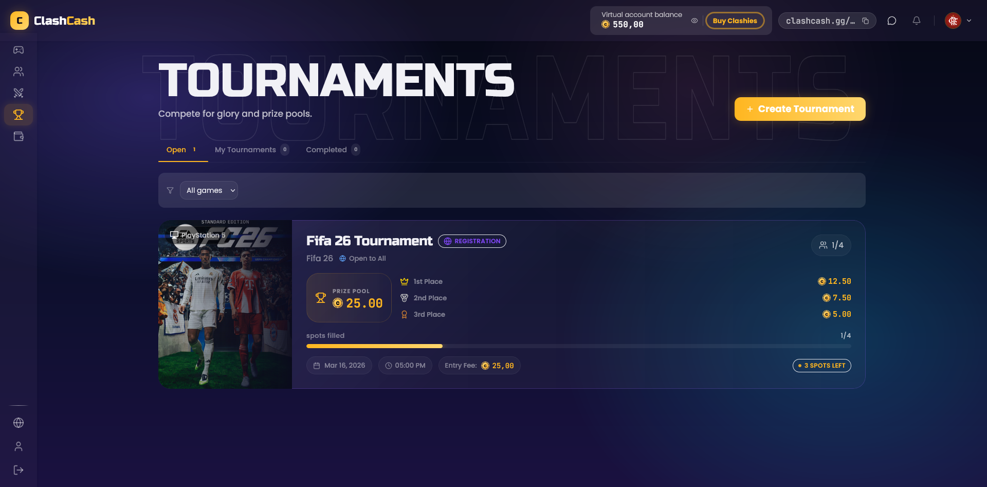 Lista de torneios no Clashit